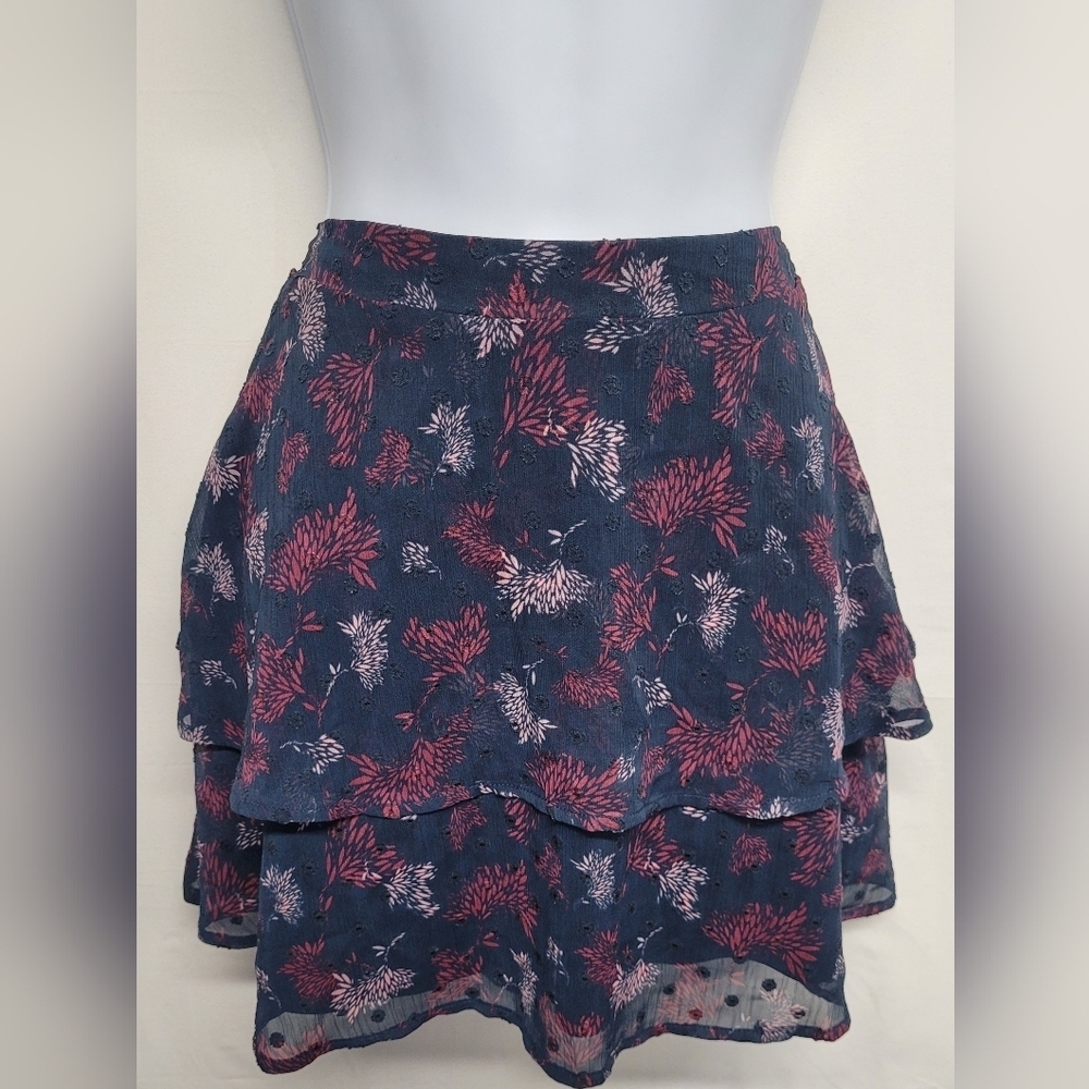 Sadie & Sage S Floral Tiered Skirt Lined Flowy Partial Elastic Waist Embroidered